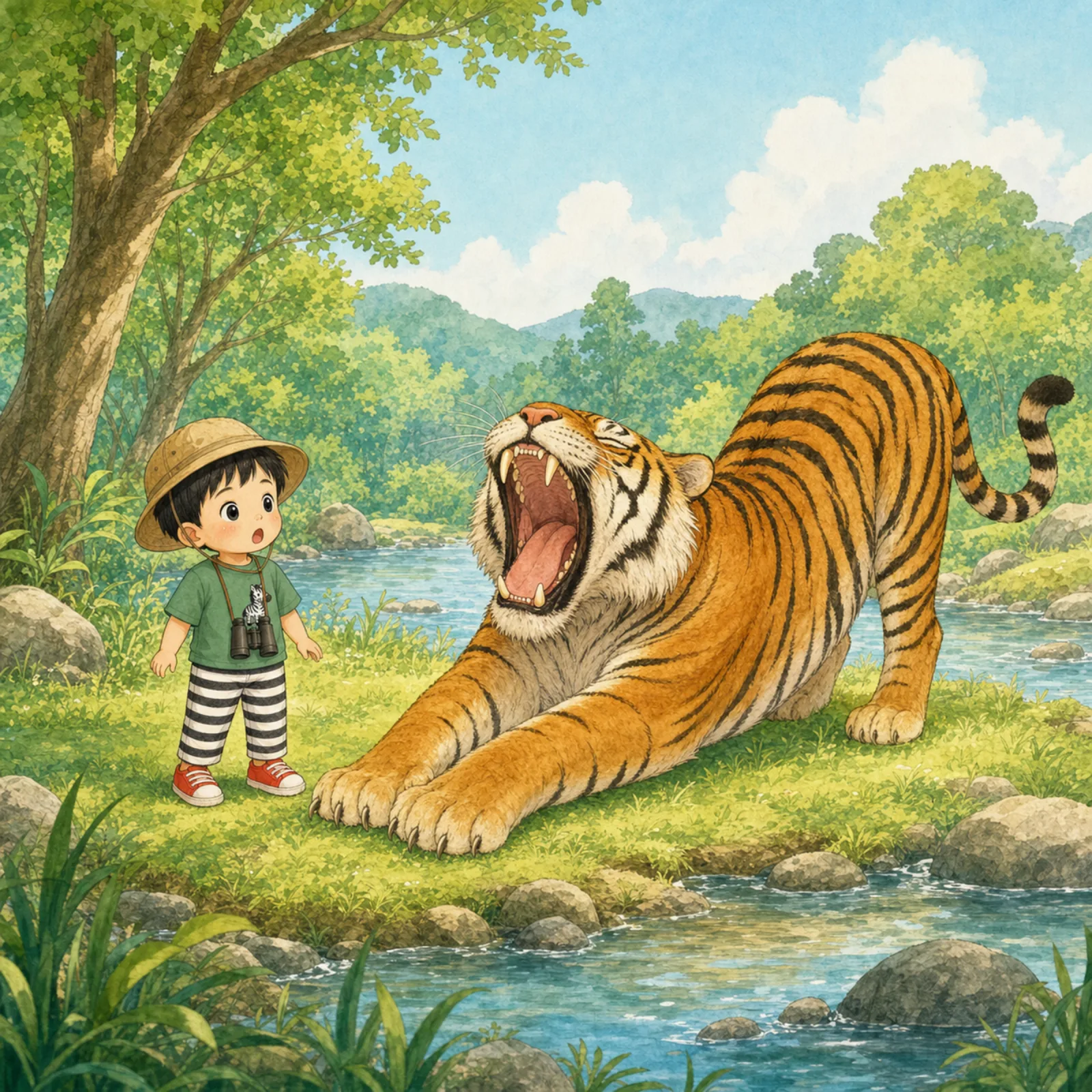 The tiger gives a big yawn.