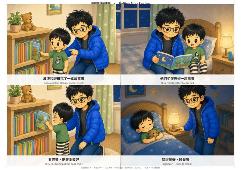 睡前閱讀故事書 — 四步驟順序圖卡