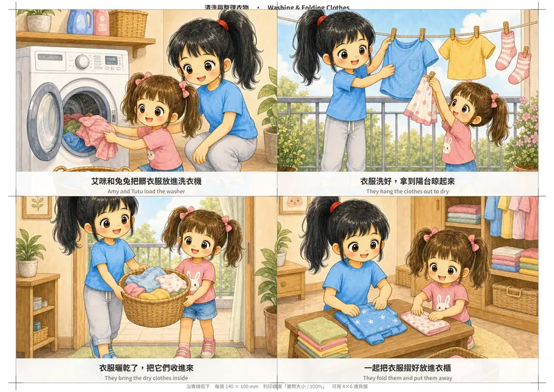 清洗與整理衣物 — 四步驟順序圖卡