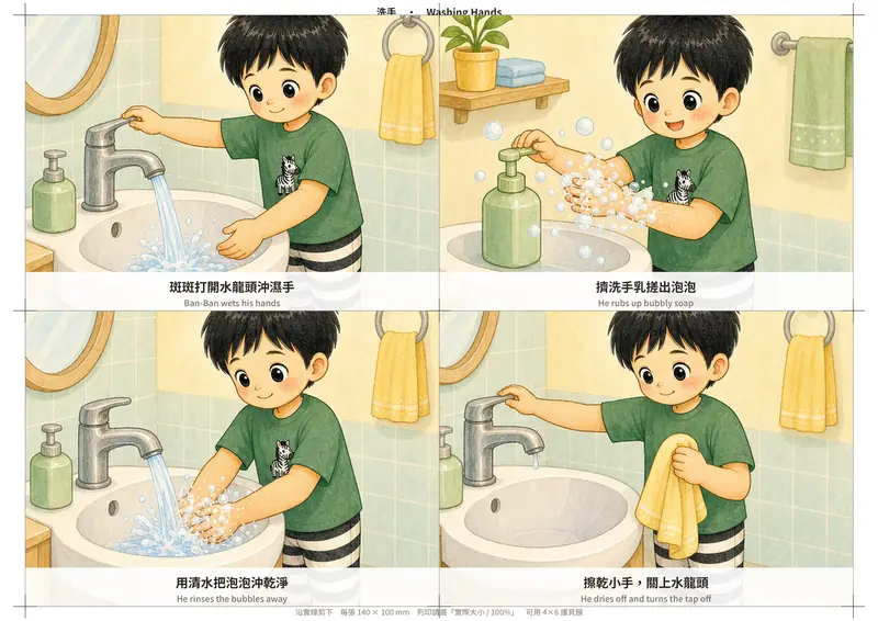 洗手 — 四步驟順序圖卡