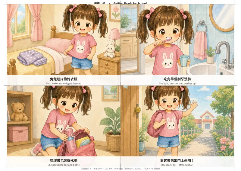 準備上學 — 四步驟順序圖卡