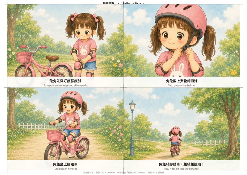 騎腳踏車 — 四步驟順序圖卡